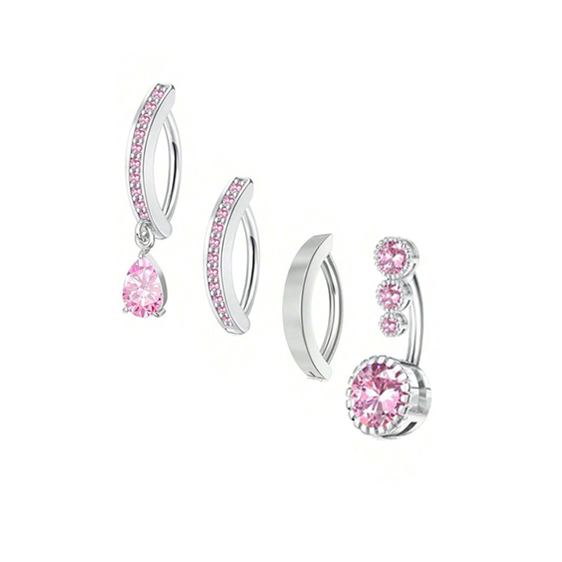 Modischer europäischer, kreativer Wassertropfen-Zirkonia-Anhängerring aus Edelstahl – vielseitiges Bauchnabelpiercing-Schmuckset, einfach zu tragen_voghion.com