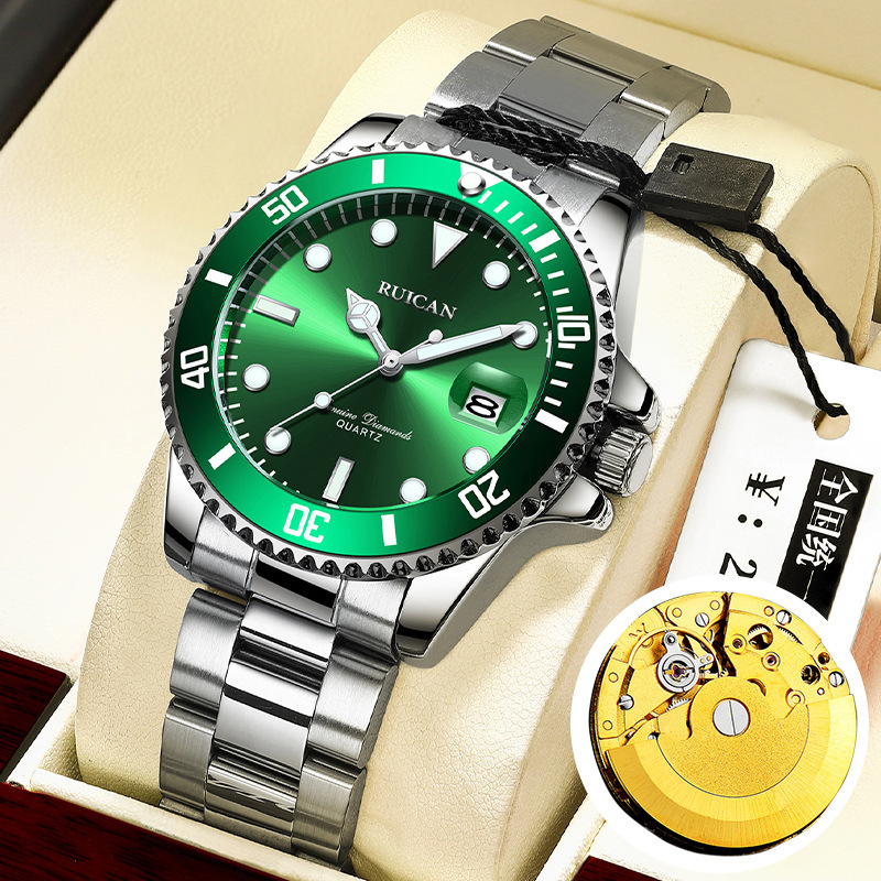 2025 New Style Cut Out Bottom Fully Automatic Fake Mechanical Green Water Ghost Men's Watch Waterproof Luminous Quartz Sports Watch for Men