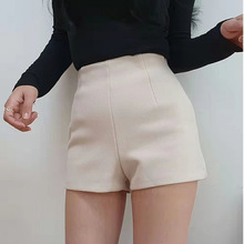 高腰小香风加厚毛呢短裤秋冬季外穿女小个子阔腿显瘦字修身裤子