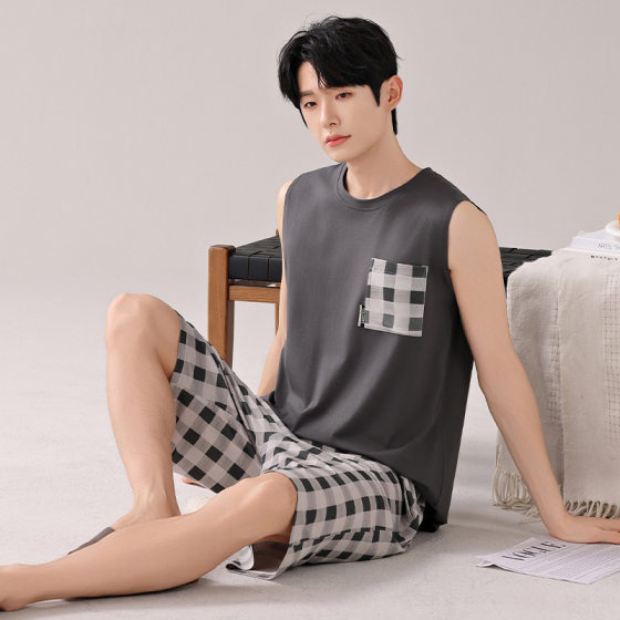 Modal Vest Shorts Pajamas Men's Summer Cool Thin Lyocell Summer Plus Size Home Clothes suit