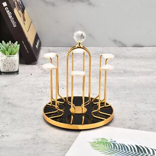 Rotatable round cup holder for home simple creative golden elk crystal ball hanging drain storage