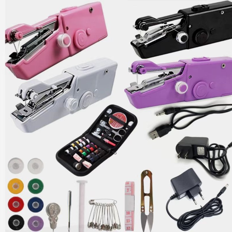 Handy stitch mini máquina de coser de mano mini máquina de coser eléctrica nuevo conjunto de máquina de coser con accesorios