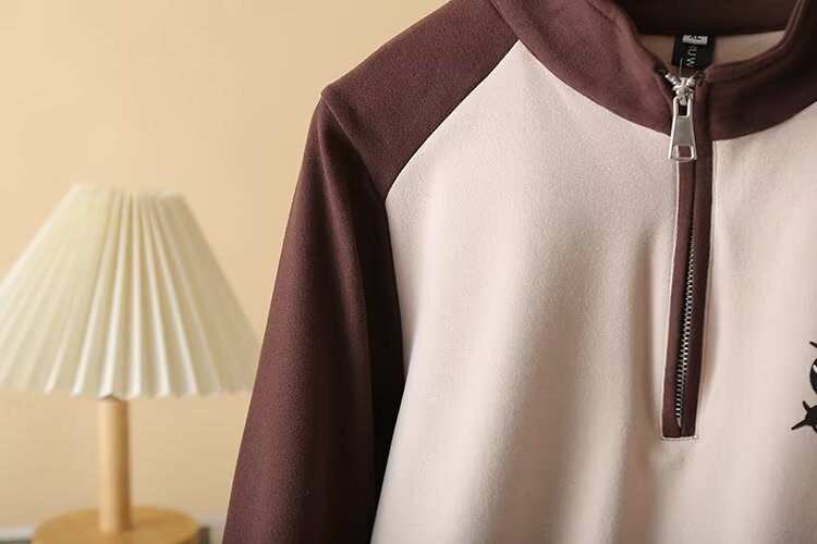 2024 Autumn Winter New Color-Block Half-Zip Sweatshirt For Women Fashion Cat Print Long Sleeve Versatile Top H72 2443_voghion.com