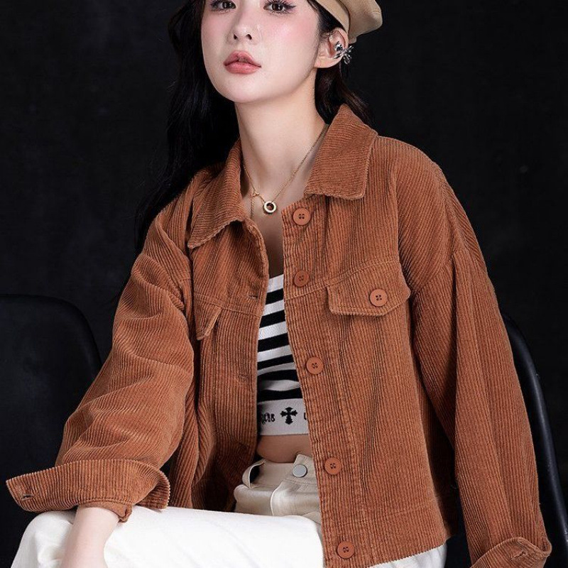 コーデュロイジャケット レディース 新作 春服 カジュアル 万能 ジャケット ショート丈 コーデュロイ アウター 無地トップス|undefined