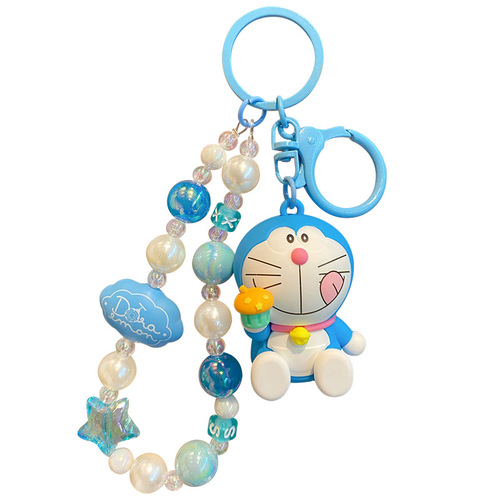 Genuine Doraemon Dessert Party Three-dimensional Jingle Cat Doll Bead Chain Keychain Case Bag Pendant Source