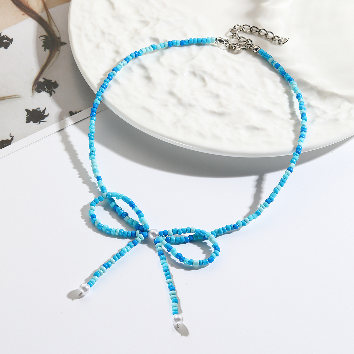 Südkorea Dongdaemun einfache exquisite vielseitige Kristall Perle Ballett Stil Perlen Bogen Halskette Schlüsselbein Kette Halskette_voghion.com