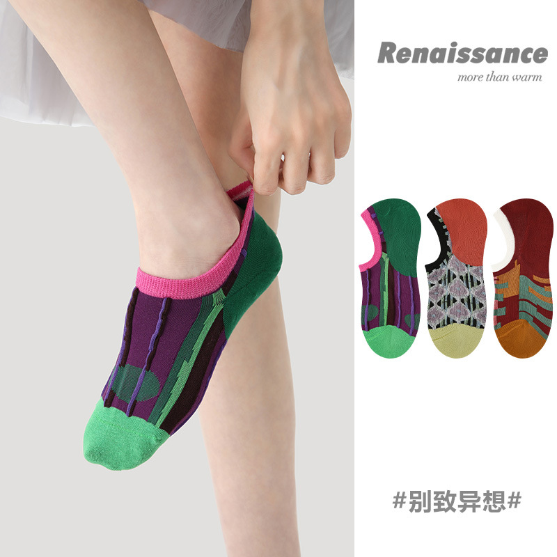 Renaissance a generation of socks women's socks Japanese contrast striped spring and summer boat socks women's invisible socks