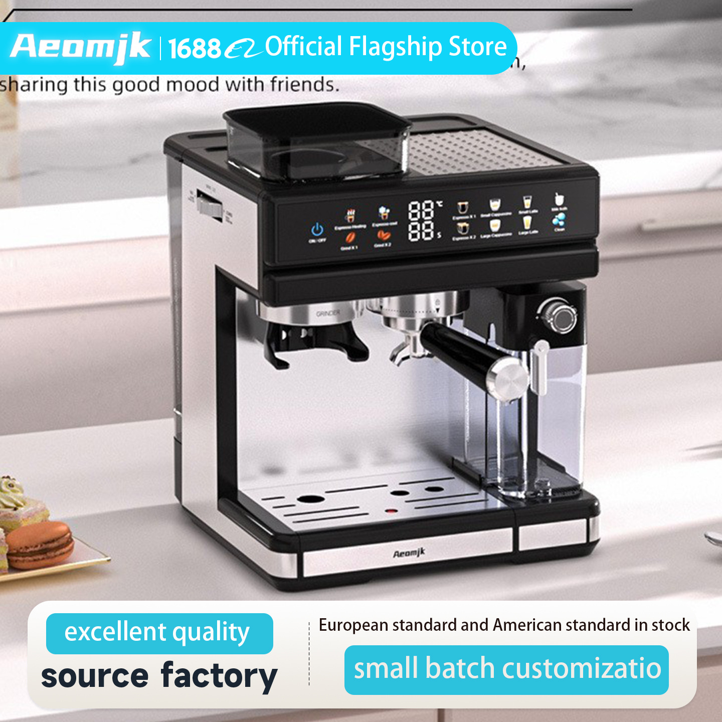Aeomjk220V European Standard Italian Semi-Automatic Espresso Machine with High-Pressure Extraction and Milk Frothing, Simple Style