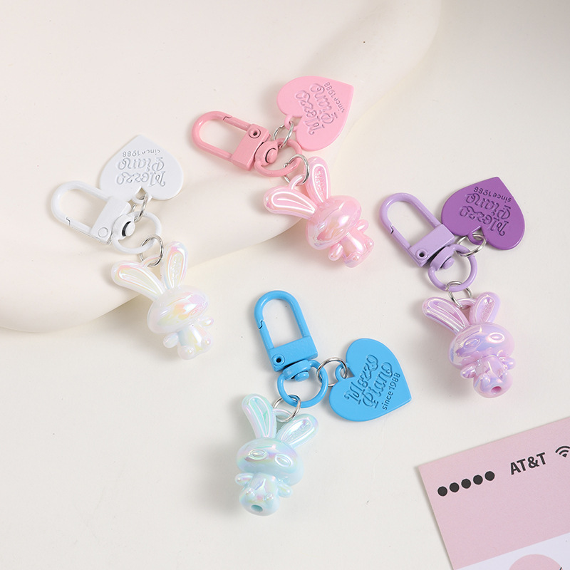 Acrylic Uv Color-Plated Cartoon Bunny DIY Keychain Peach Heart Headphone Shell Pendant Hand Rope Accessories Small Pendant