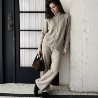 Warm Knit Two-piece Set欧美跨境简约休闲针织裤两件套装女