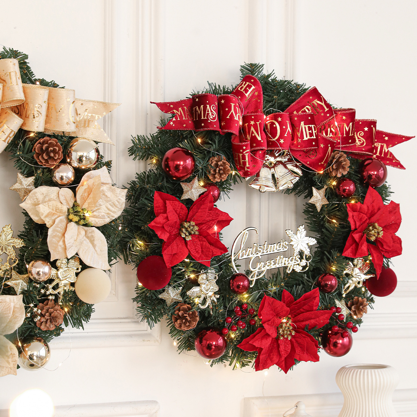 Nueva corona de Navidad encriptada iluminante guirlanda ventana puerta colgante pared decoración atmósfera colgante decoración diseño de escena
