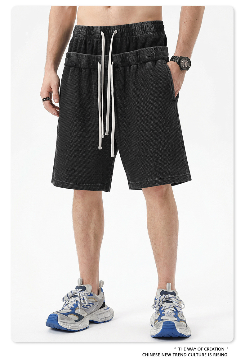 Herren Freizeitshorts Mit Waffelstruktur Und Kordelzug Bund_voghion.com