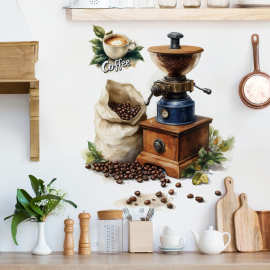 复古咖啡机墙面贴画厨房餐厅墙面装饰画面包房咖啡机贴花 33483