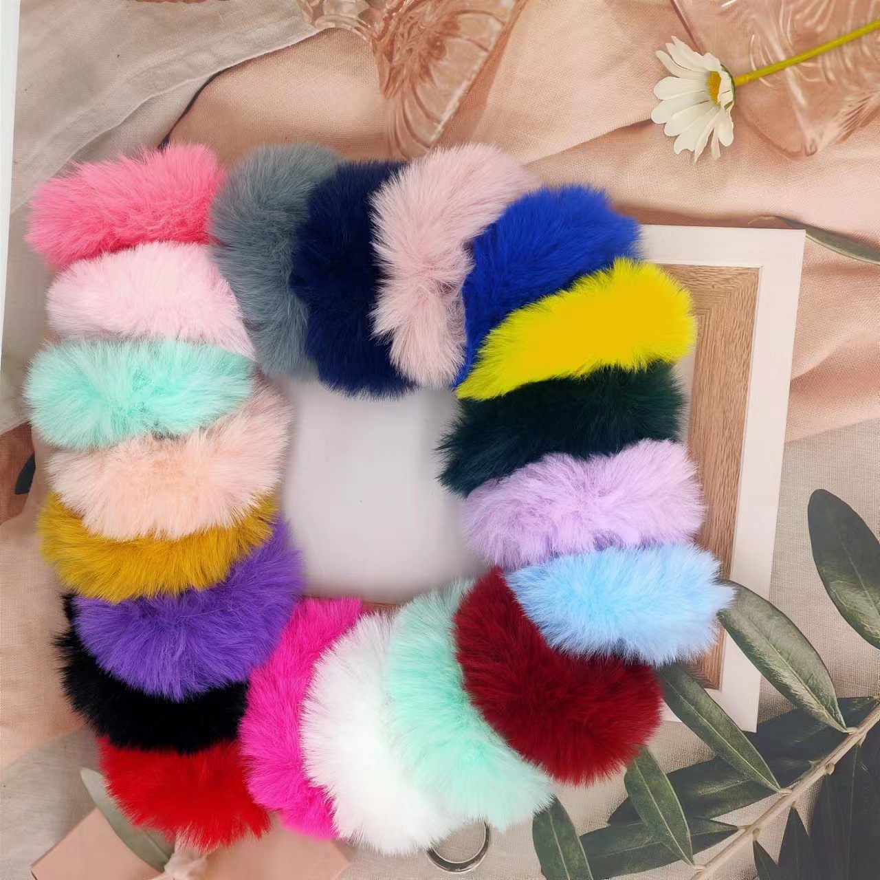 봉제 헤어 링 다채로운 간단한 헤어 로프 한국식 헤어 액세서리 새로운 고탄성 고무 밴드 헤어 로프 가을과 겨울 모피 모자