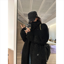 CHIPMUNK 立领毛呢大衣女秋冬加厚高级感黑色宽松慵懒风呢子外套