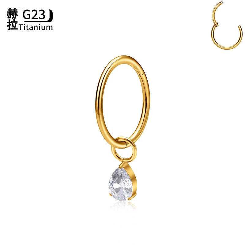 Pendant drop-shaped with zircon, earrings, piercing