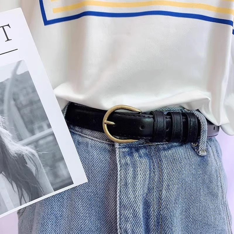 2024 New Women's Simple All-match Pin Buckle Decorative Belt Women's Korean-style Jeans with Hong Kong Flavor Niche Belt
