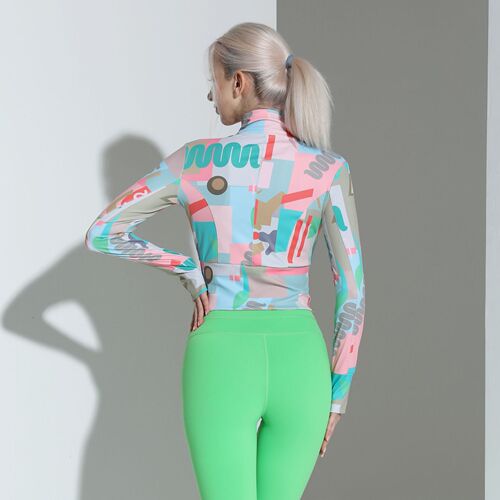 Autumn/Winter New Yoga Wear Modern Fashion Print Warm Coat Ladies Training Long Sleeve Zipper Cardigan Jacket