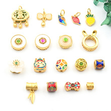 新款铜镶嵌防和田玉玉石圆形多孔平安喜乐隔珠吊坠手链项链配件