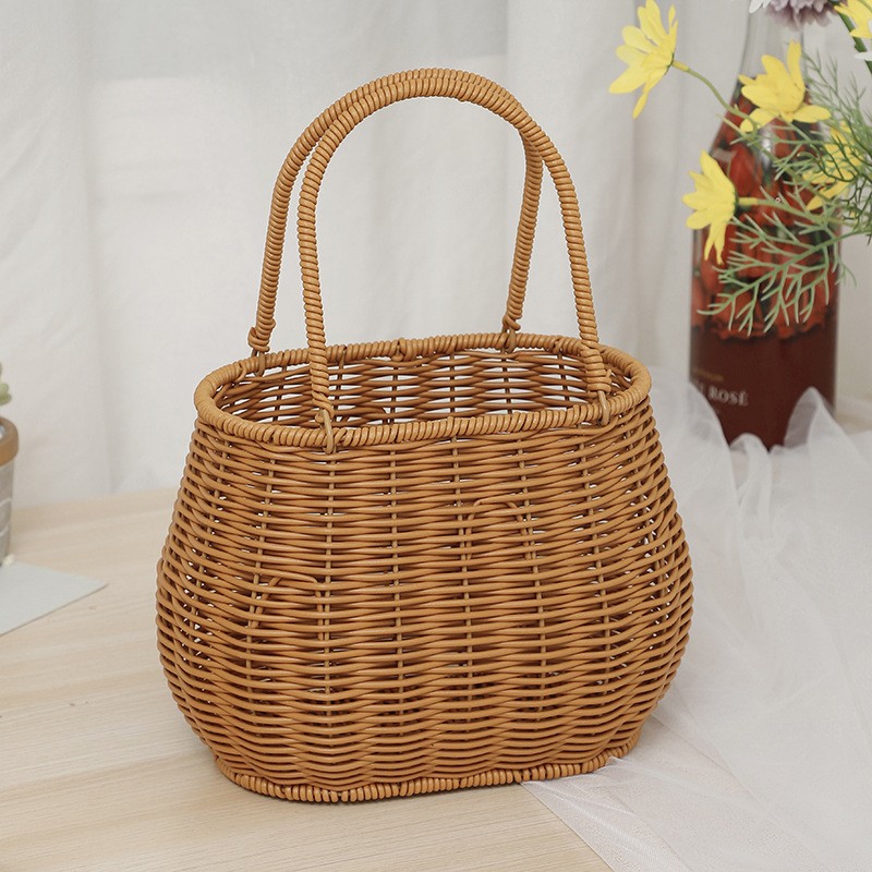 Cesta de Ratán Sintético con Orejas de Conejo de PP Decorativo para Pascua y Bodas