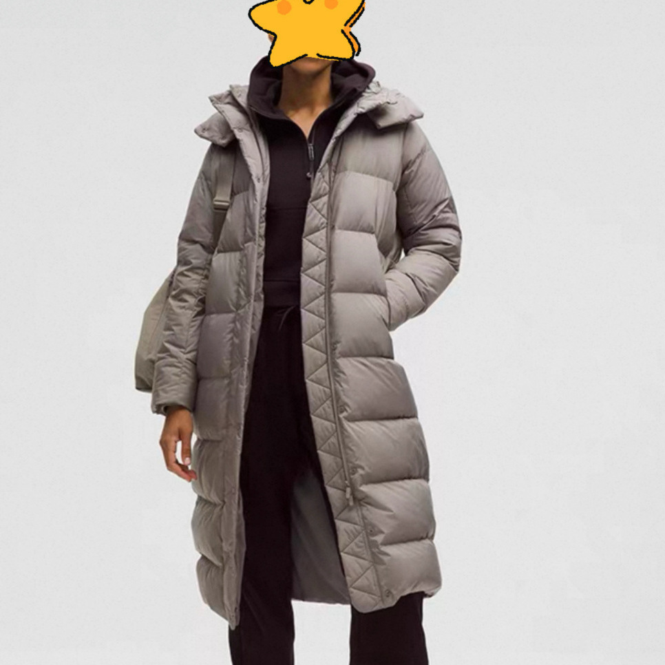 [Samsung 95 Goose down] Lu's Nine-Grid Puff Hooded Extended Goose down Jacket for Women, Autumn and Winter Warm down Jacket