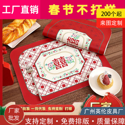 gules Jubilation rectangle Mat table Dishes Insulation pad New Chinese style marry tea table desktop waterproof Anti-hot pad