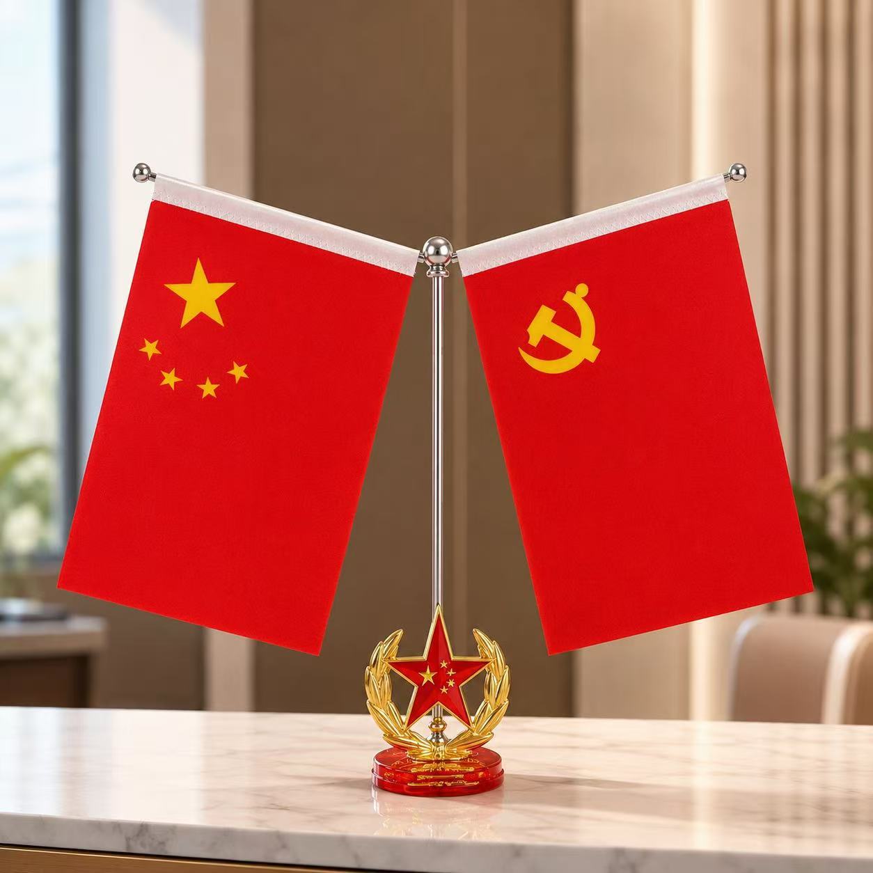 Large red flag desktop ornament, crystal table flag, office meeting room desk decoration, five-star red flag ornament, car interior decoration