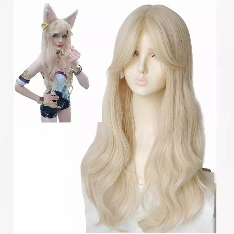 Anime wig ladies long curly hair blonde wig Halloween high temperature silk chemical fiber headgear manufacturers wholesale