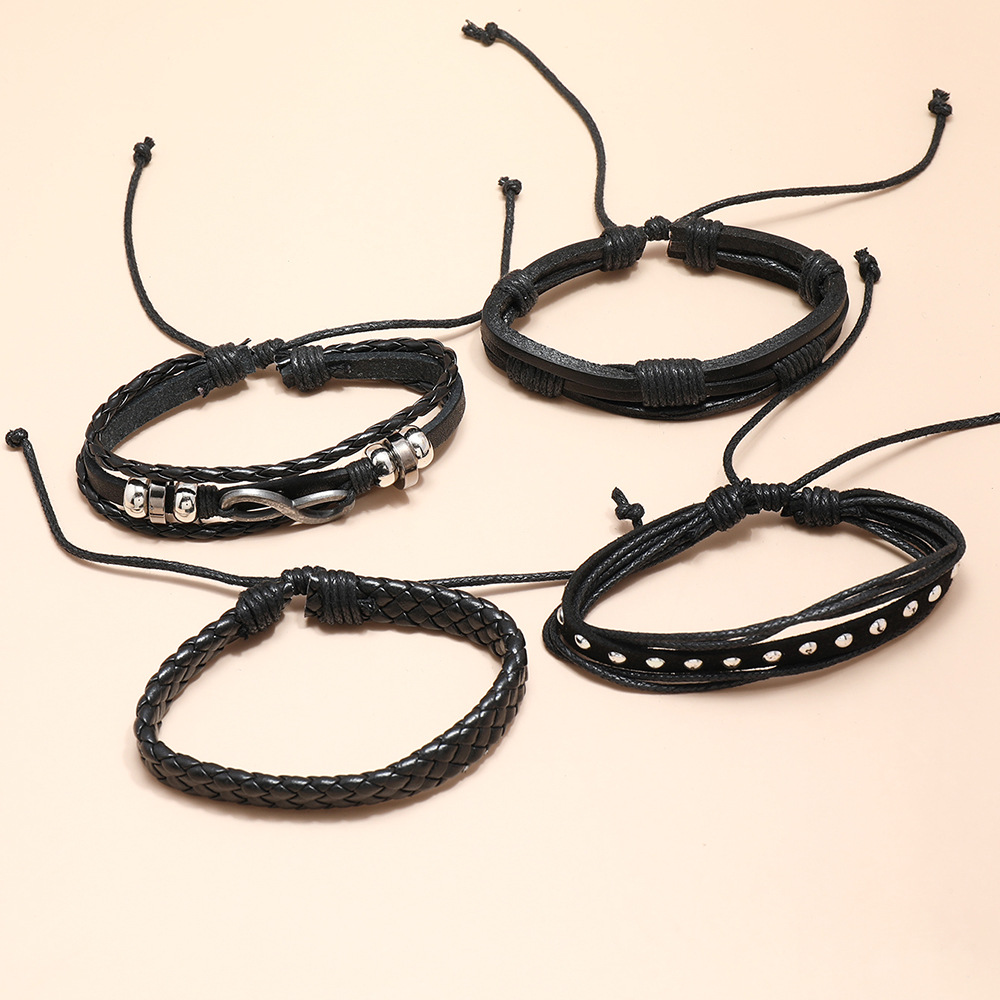 Personalized simple hand-woven leather bracelet four-piece suit menu0027s bracelet