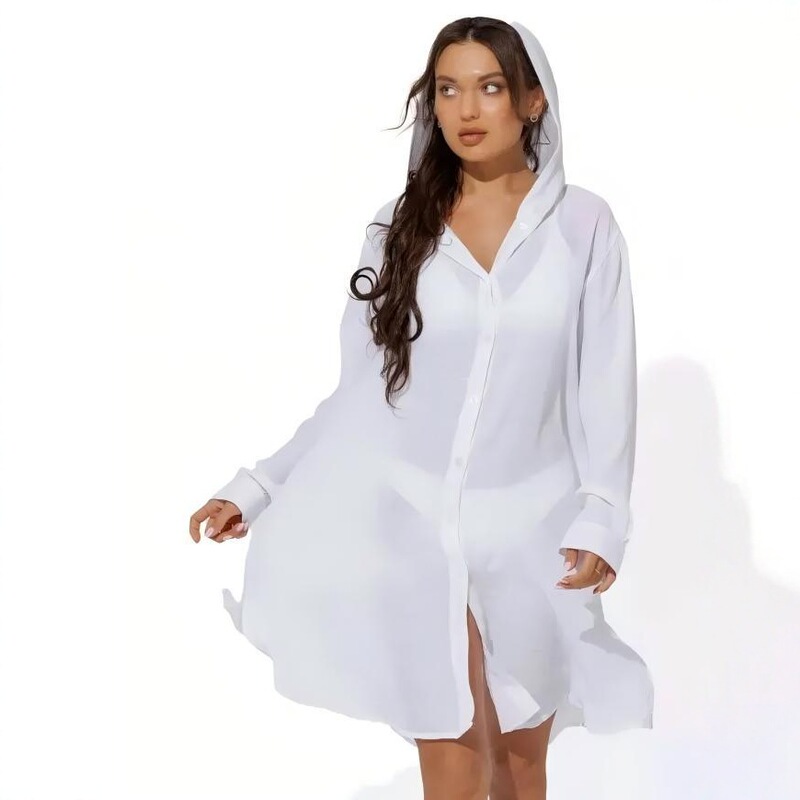 2025 New Products Cross-Border Beach Jacket Women's Casual Vacation Solid Color Pullover Bikini Swimsuit Cover-Up Sun Protection Clothing