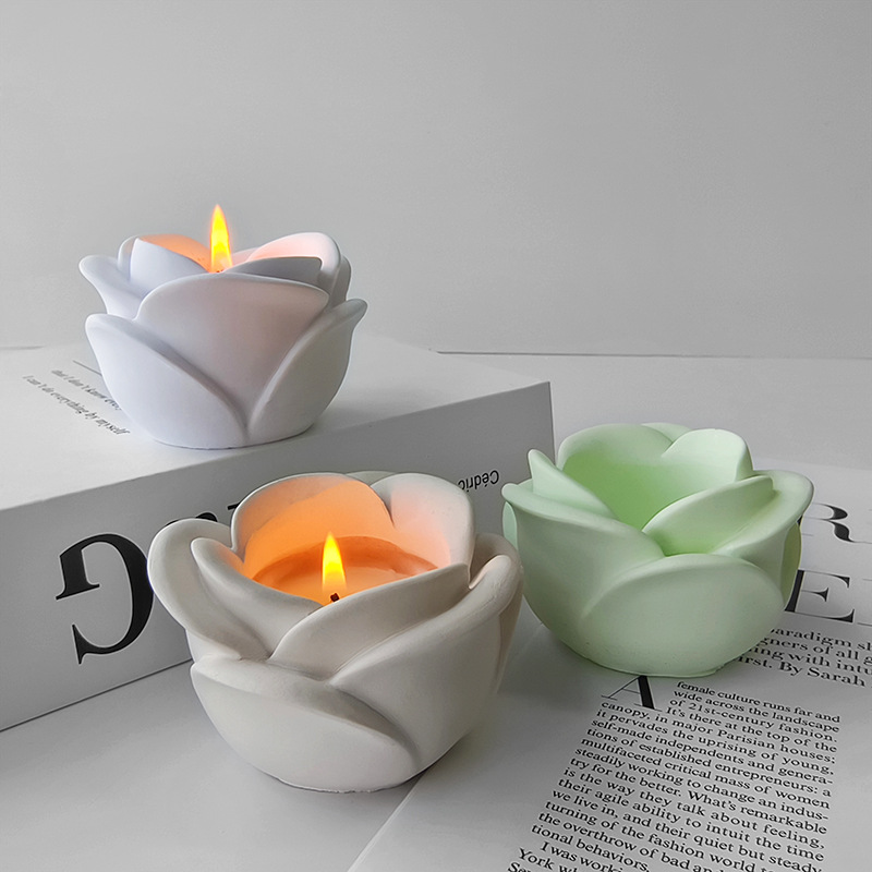 Jiahuimei Rosa candelero molde de silicona flor yeso vela base molienda herramienta DIY cemento maceta florero