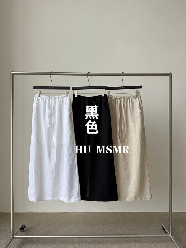 広州十三行 HUMSMR 夏新作ハイエンドハイウエスト無地リネンコットンスカート L1290|undefined