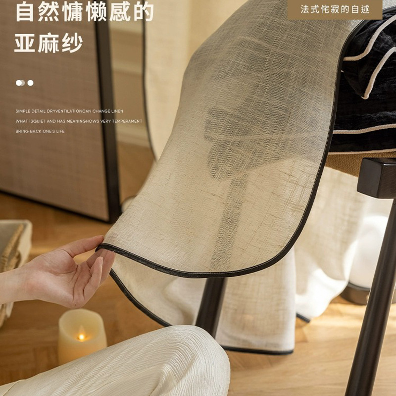 Cortina de gasa de lino retro, transparente e impermeable, ventana salediza de la sala de estar, color crema, algodón y lino, gasa, ventana de lino de viento silencioso