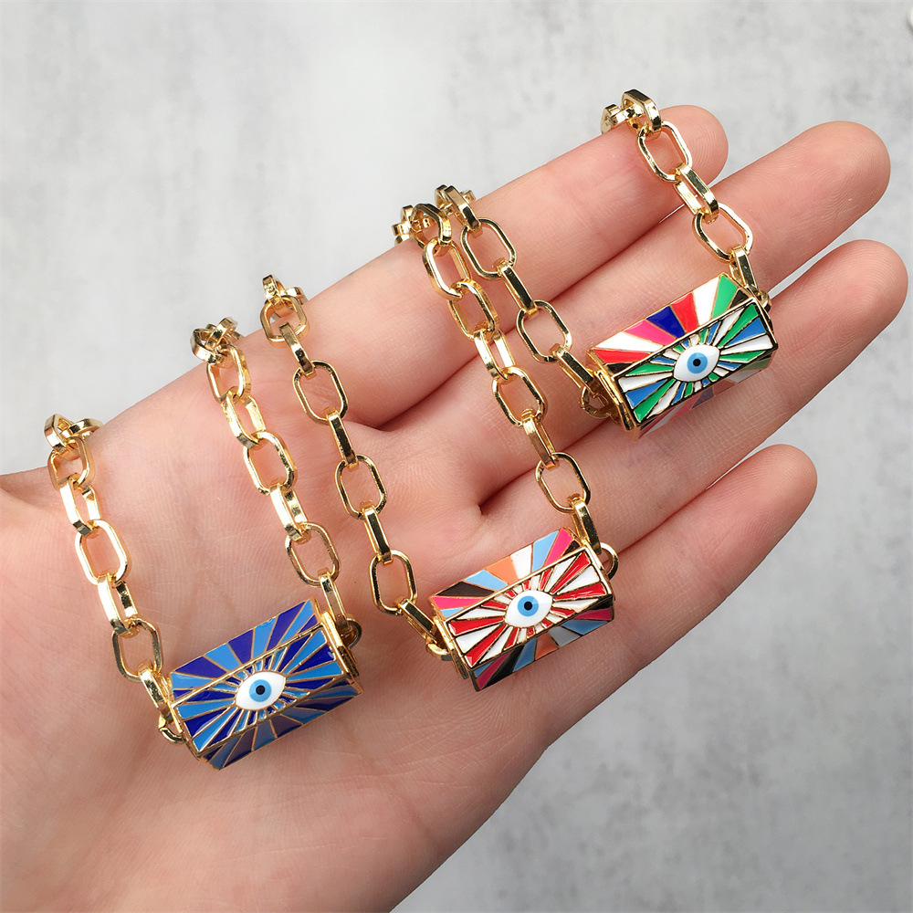 Devilu0027s Eye Copper Drip Necklace Female Ins Hip Hop Tide Gold Plated Thick Chain Clavicle Chain 