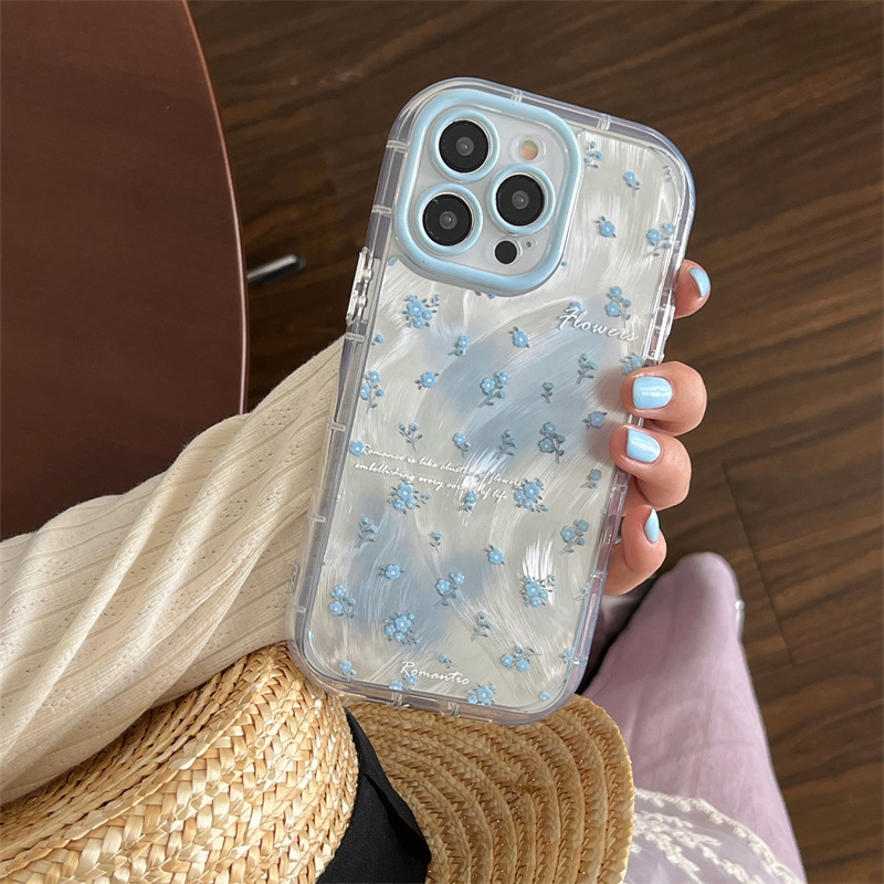 Gentle viento ins hilo de plumas azul floral para iPhone14 funda para teléfono móvil 15ProMax Apple 12/13 femenino 14PM