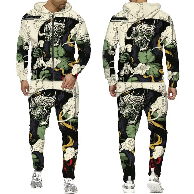 Pantalones de sudadera con capucha con cremallera de moda para hombre transfronterizo de otoño e invierno, MF008-ML1 de dos piezas de fitness deportivo