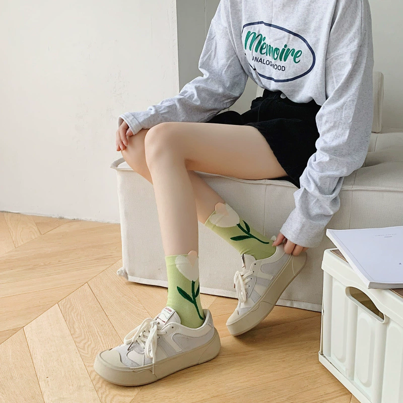Трёхмерные летние колготки до колена, средней длины, с рисунком цветов