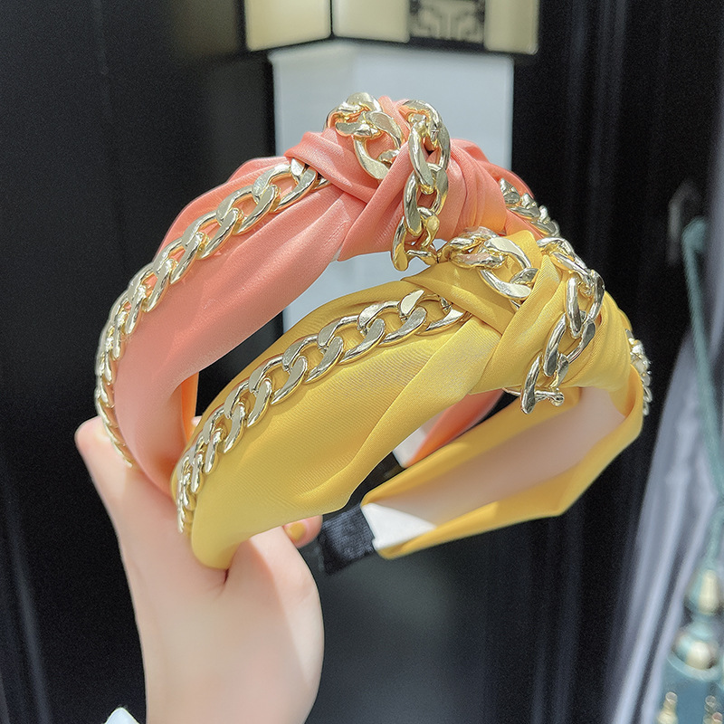 Europe and the United States new hair band candy color hair band solid color fabric wide chain knot wash face pressure hair band wholesale