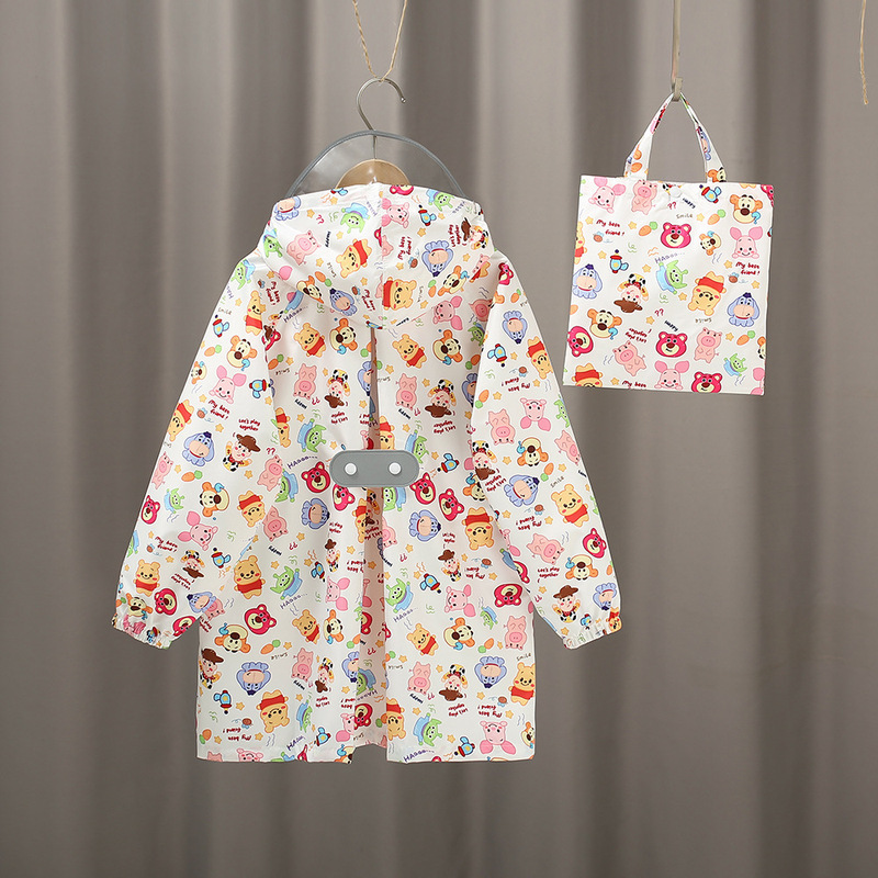 High Quality Korean Children's Raincoat for Boys and Primary School Students with Schoolbag for Kindergarten Girl Baby Hat Brim Poncho Long