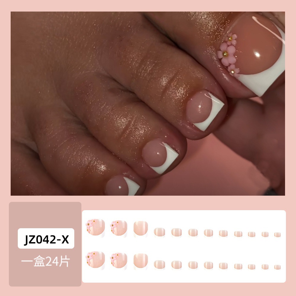 Estilo caliente europeo y americano, flores francesas simples, uñas de pies, chicas calientes, uñas de estilo ins, uñas postizas desmontables con incrustaciones de diamantes