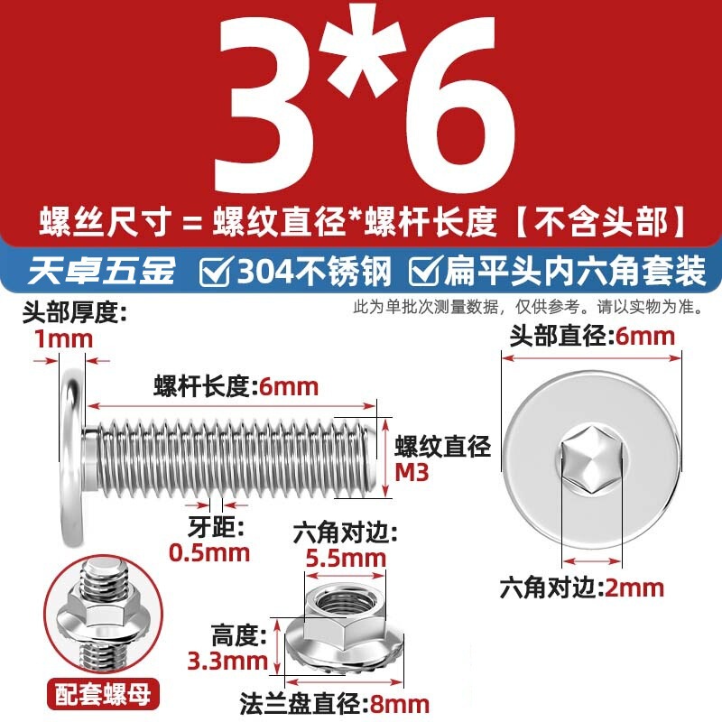 304不锈钢CM大平头超薄头C头扁平头内六角螺丝钉法兰边螺母套装M5|undefined