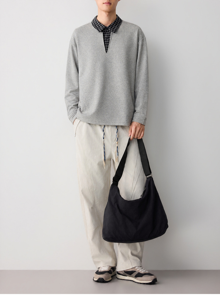 Áo hoodie nam nỉ hai lớp cổ lạnh kiểu giả hai lớp — đen chi tiết 24