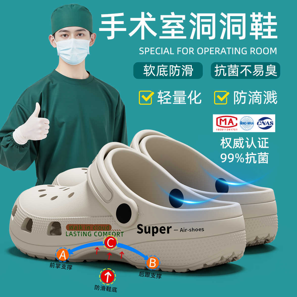 Lidani Operating Room Slippers for Men, Summer Outdoor Wear, Hospital Nurse Non-Slip Arch Support Clogs for Women