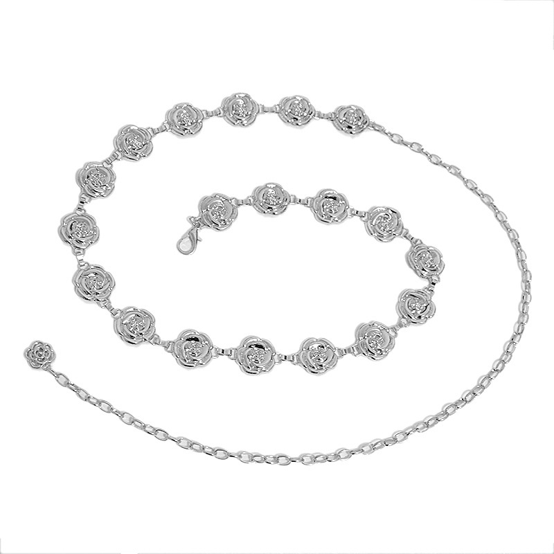Verano nuevo cinturón de las mujeres casual decorativo Rosa hebilla cadena de metal cadena de la cintura con cadena de la cintura del vestido en stock