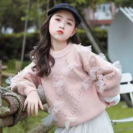 女童秋装毛衣童装新款儿童洋气女孩春秋蝴蝶结针织打底衫毛线上衣