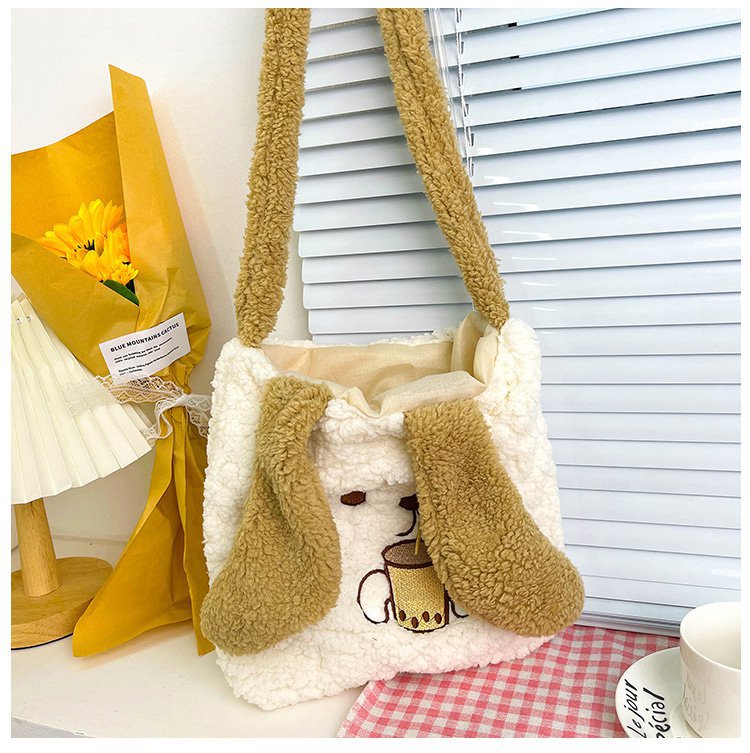 This autumn and winter hand-held bag with big ears, cute animal-embroidered fur, and a simple lambskin large-capacity student backpack undefined