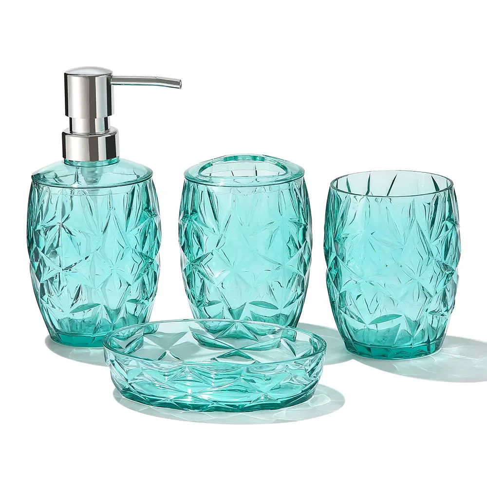 亚克力浴室套装4件套 乳液瓶瓶牙刷架漱口杯子肥皂盒 用于卫生间