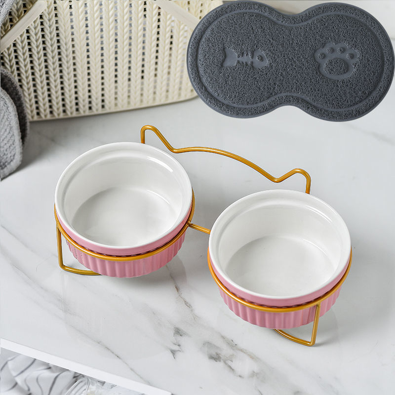 Cerámica doble cuenco cuello para perro y gato cuenco para mascotas cuenco para perros cuenco para perros cuenco para gatos cuenco alimentador para mascotas