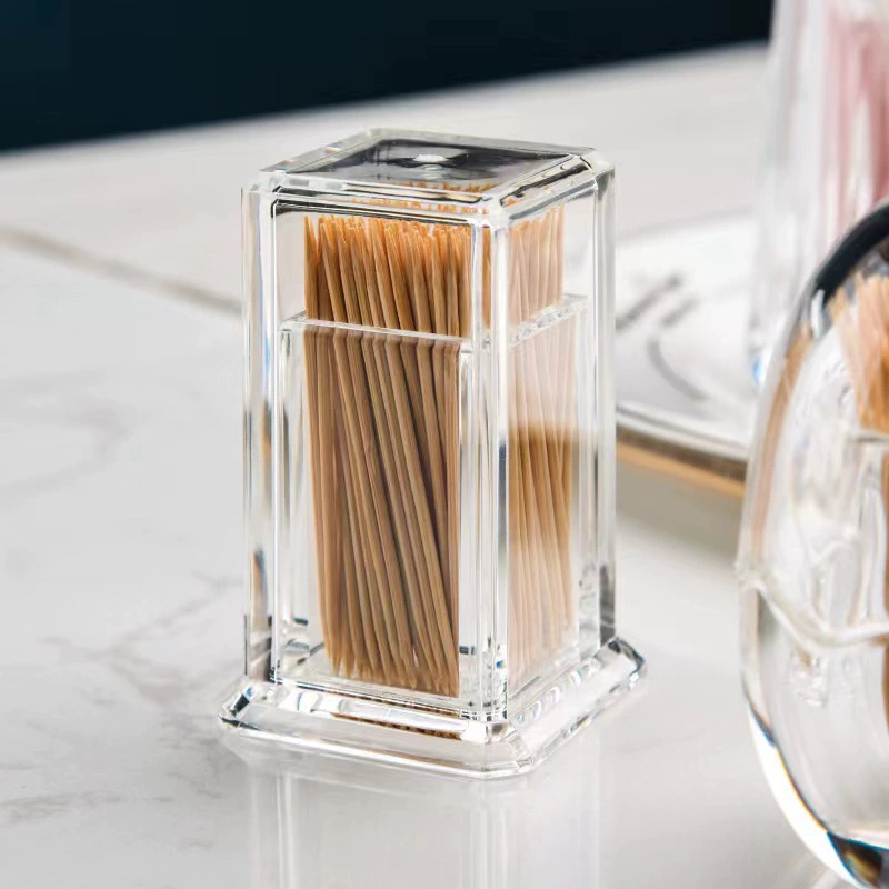 Transparent acrylic high -end toothpick box square thickened dental visa tank creative personality toothpick box