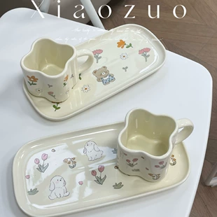 Cute ceramic dinner plate, cream high quality coffee tableware, with little bears